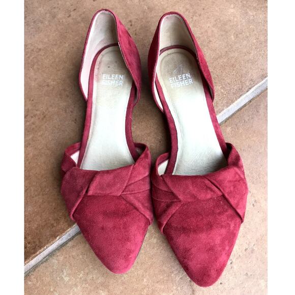 Eileen Fisher Red Suede D'Orsay Flats size 6 Festive Classic Shoes - Picture 5 of 10